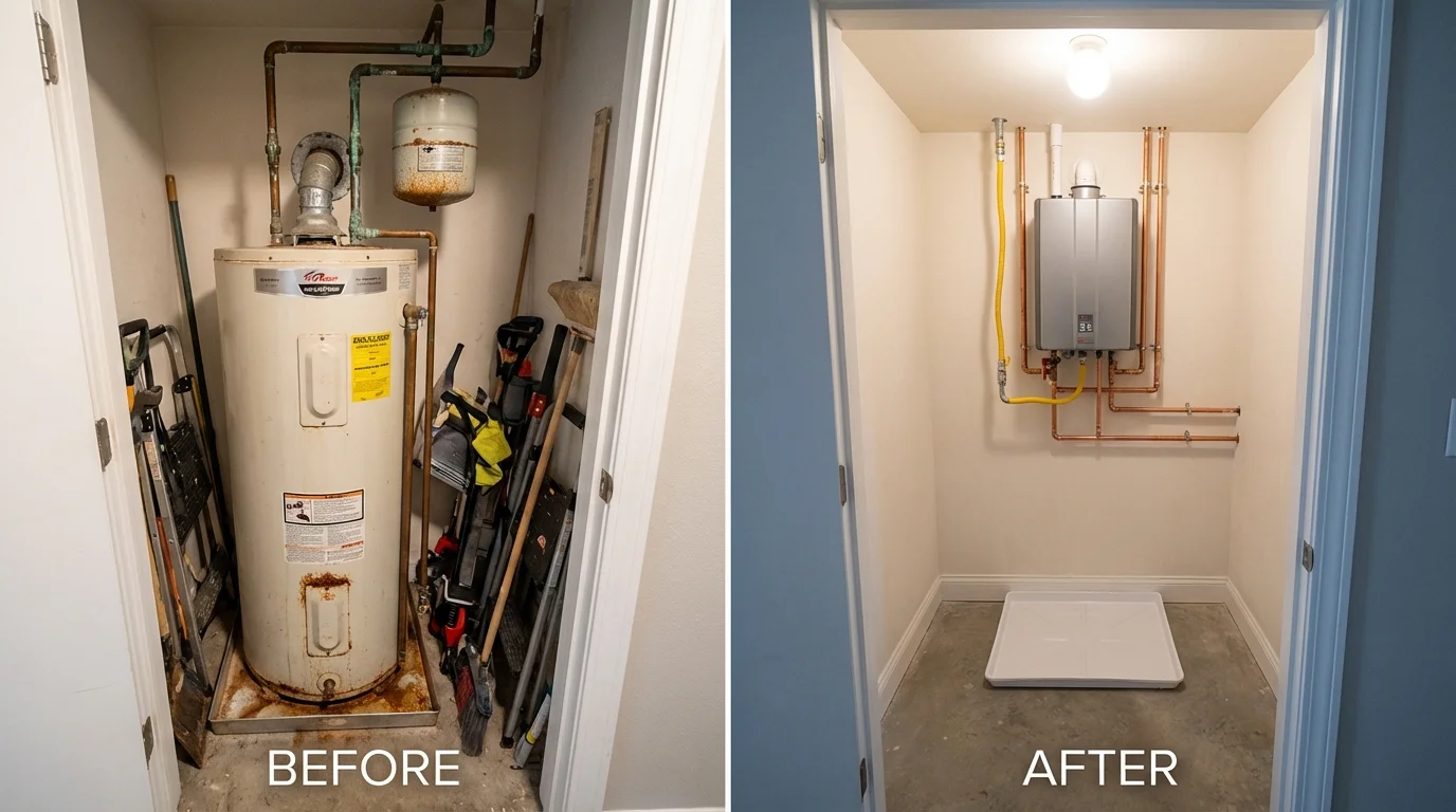 Tank water heater versus wall-mounted tankless unit comparison for Benjamin, TX homeowners